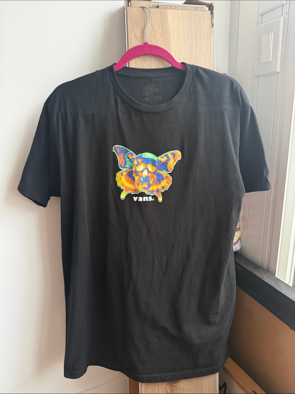 Vans Men’s Black Graphic Tee with Colorful Butterfly Print